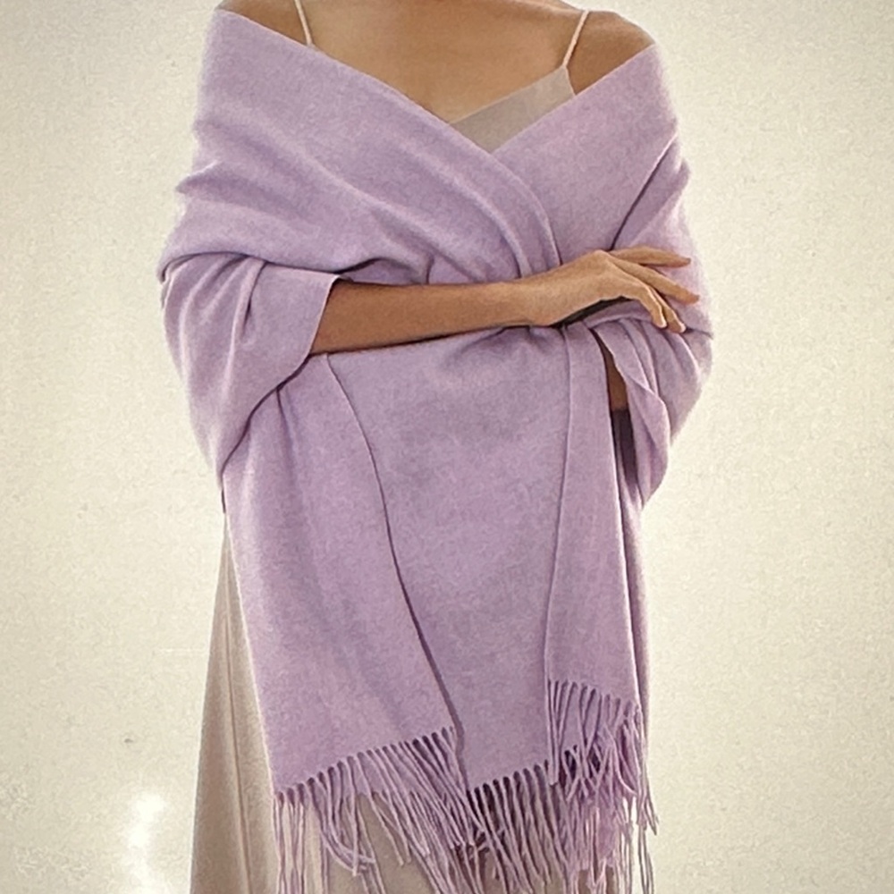 Lavender Fringe Cashmere-Blend Wrap Shawl - Women Accessories